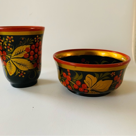 Decorative Black and Gold Floral Bowl and Cup Set - Picture 9 of 16